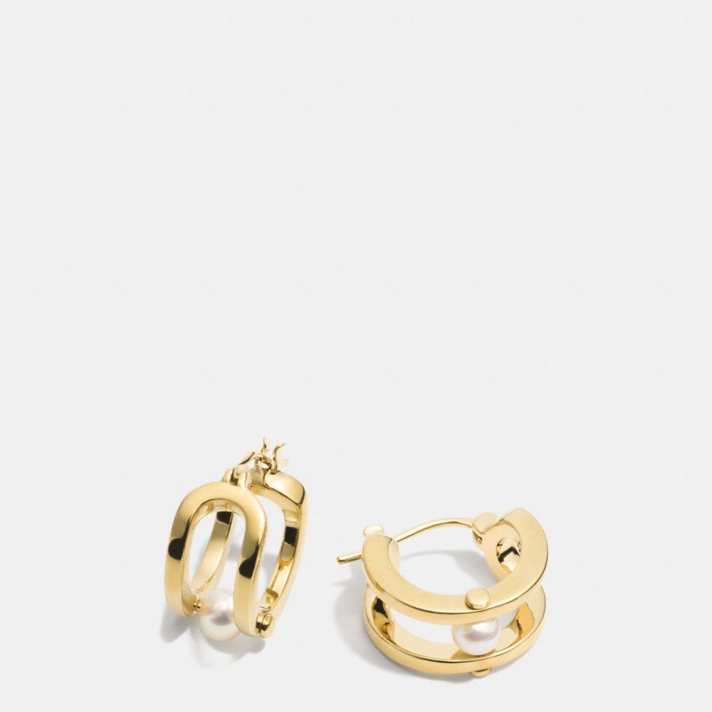 COACH PEARL ID HUGGIE EARRINGS -  GOLD/WHITE - f99966