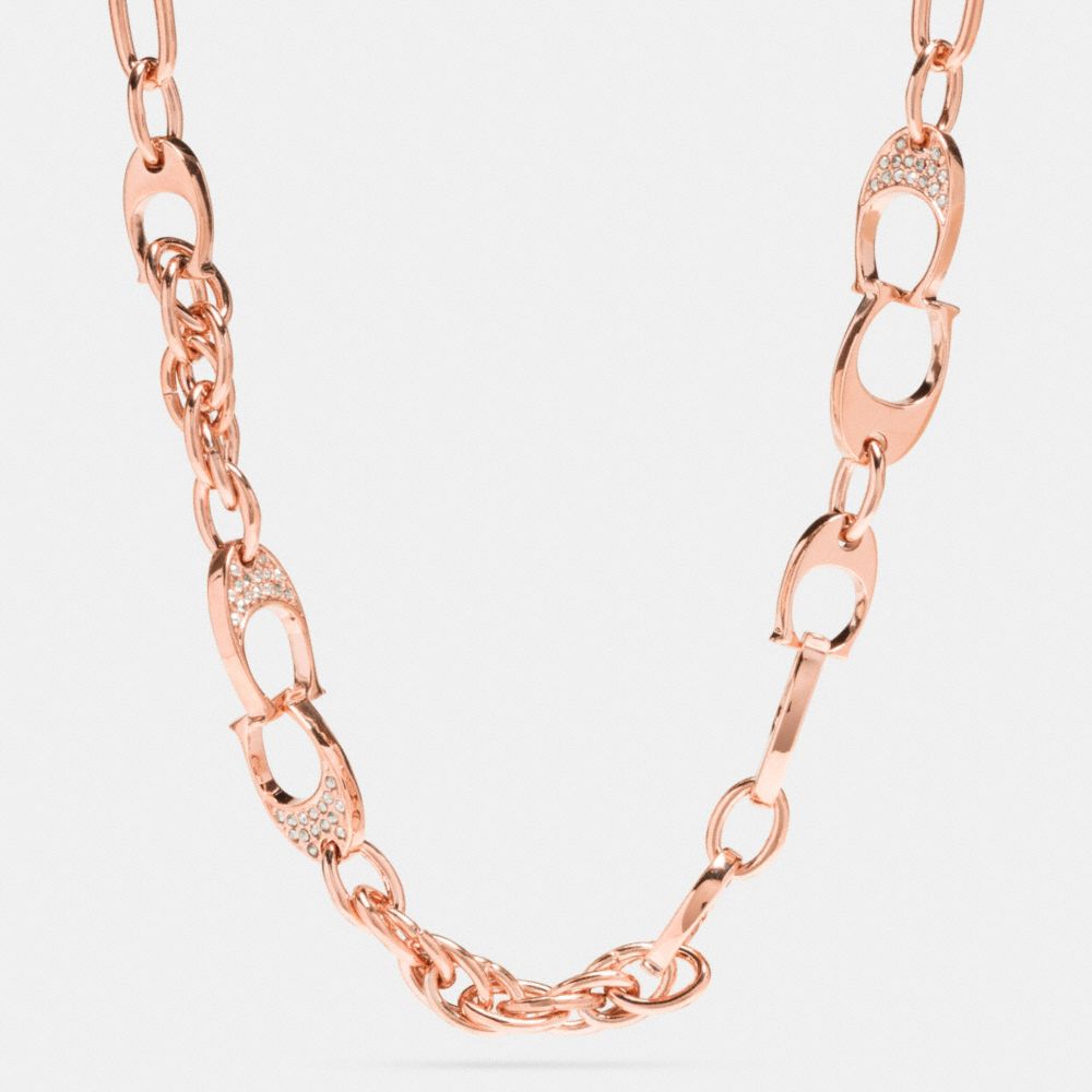 COACH F99978 Pave Signature C Short Link Necklace ROSEGOLD