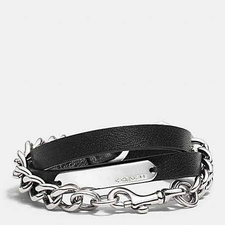 COACH MULTI WRAP LEATHER AND CHAIN BRACELET - SILVER/BLACK - f99988