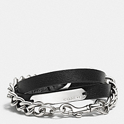 COACH F99988 - MULTI WRAP LEATHER AND CHAIN BRACELET SILVER/BLACK