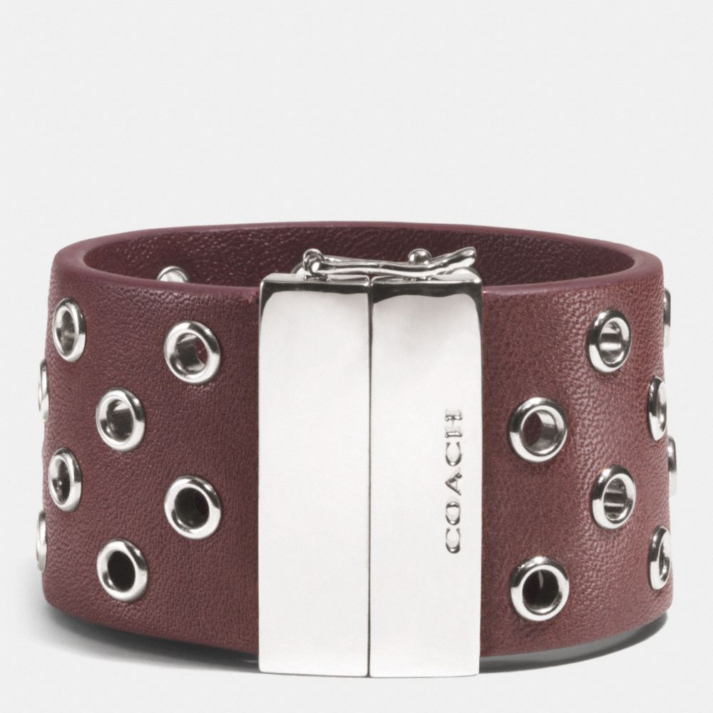 COACH F99991 Hinged Leather Grommet Bangle  SILVER/BRICK