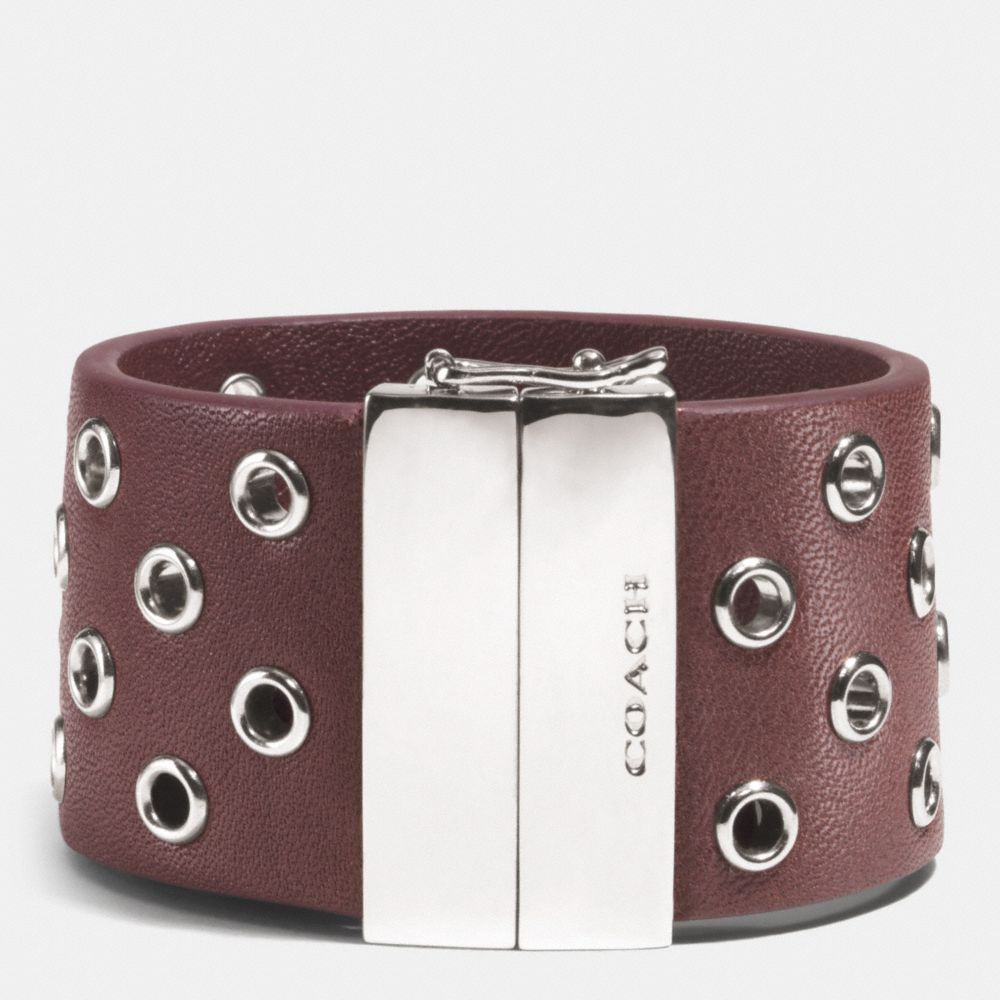 COACH F99991 - HINGED LEATHER GROMMET BANGLE  SILVER/BRICK