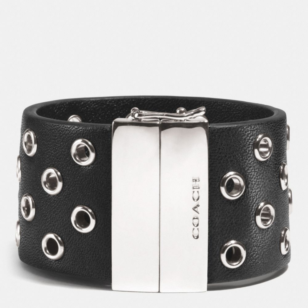 COACH F99991 Hinged Leather Grommet Bangle SILVER/BLACK