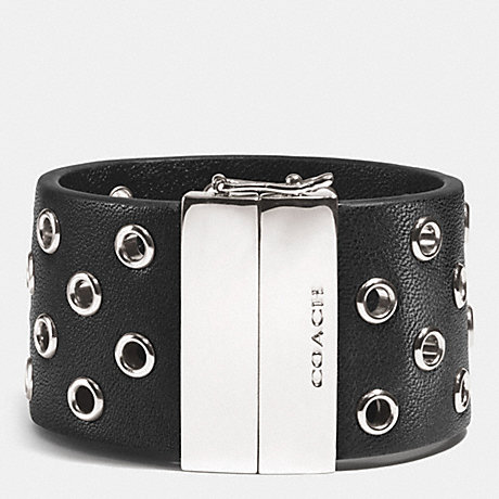 COACH HINGED LEATHER GROMMET BANGLE - SILVER/BLACK - f99991