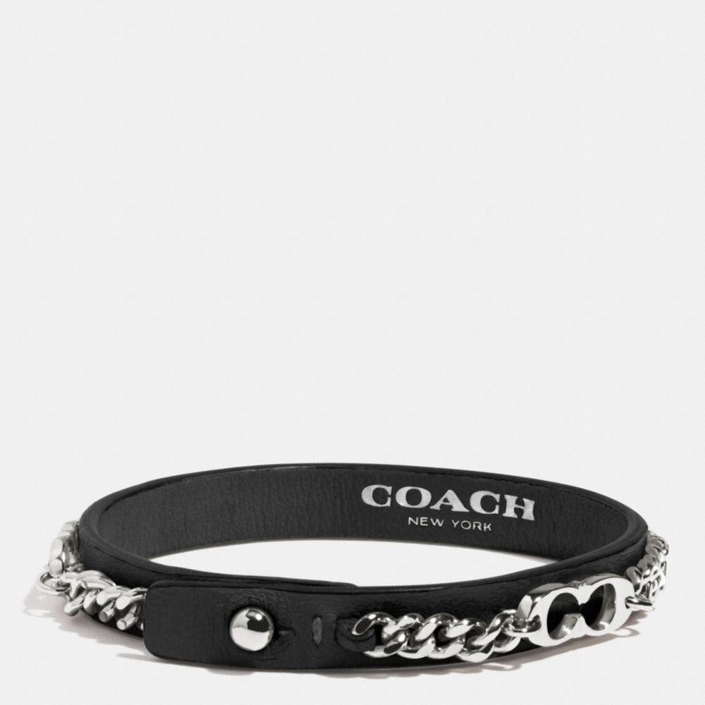 COACH F99992 Signature C Chain Leather Bracelet  SILVER/BLACK