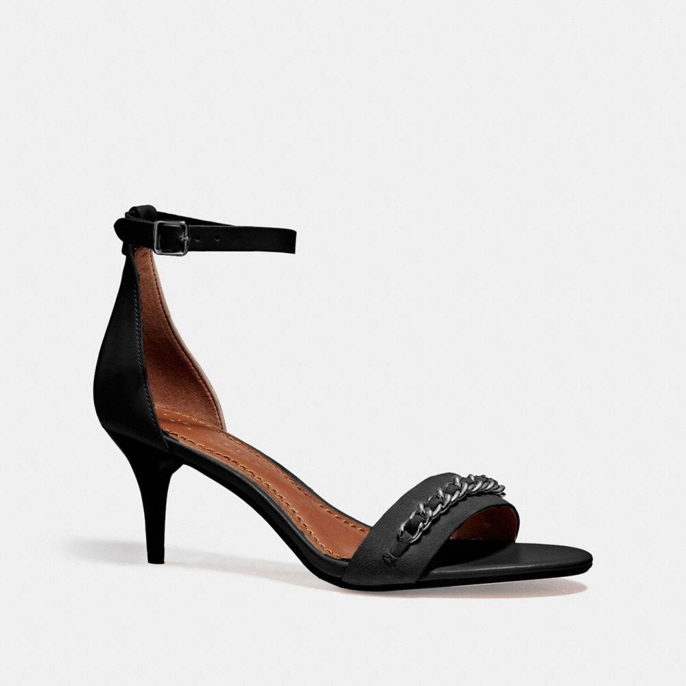 COACH FG1489 CHAIN MID HEEL SANDAL BLACK