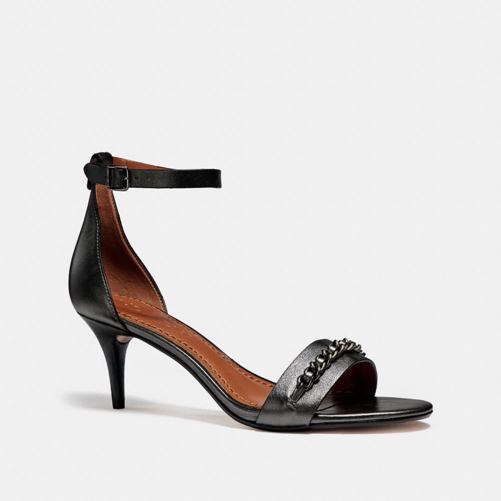 COACH FG1490 Chain Mid Heel Sandal GUNMETAL