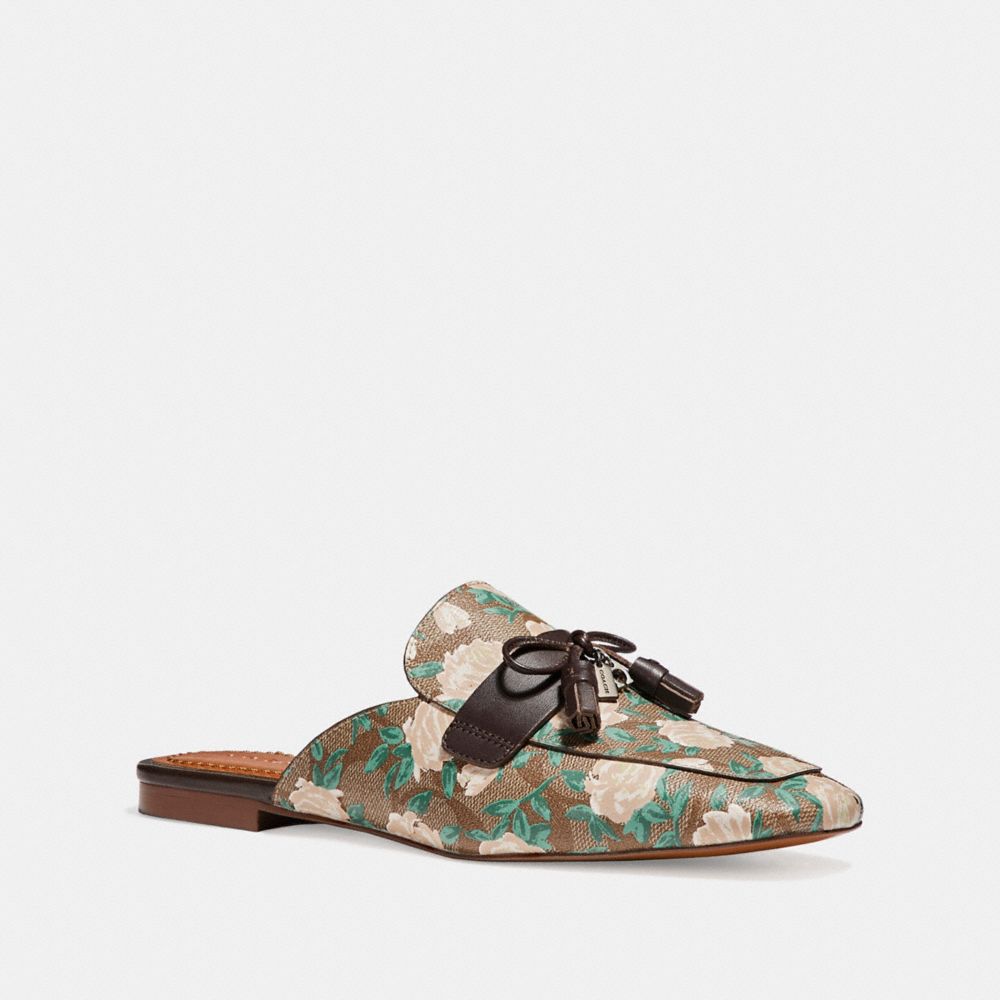 COACH FG1846 Tassel Loafer Slide In Camo Rose Print KHAKI/PINK