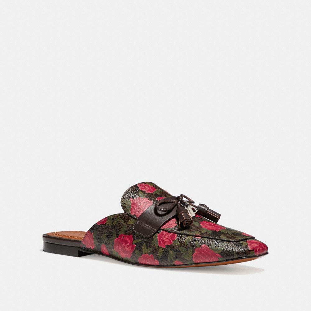 COACH TASSEL LOAFER SLIDE IN CAMO ROSE PRINT - MAHOGANY/RED - fg1846