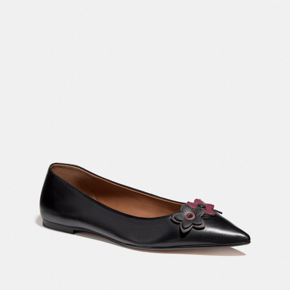 COACH FLAT WITH FLORAL APPLIQUE - BLACK - fg1862