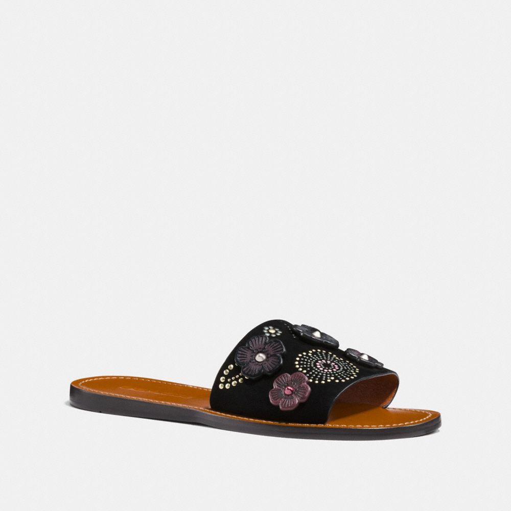 COACH FG2091 SLIDE WITH TEA ROSE RIVETS BLACK