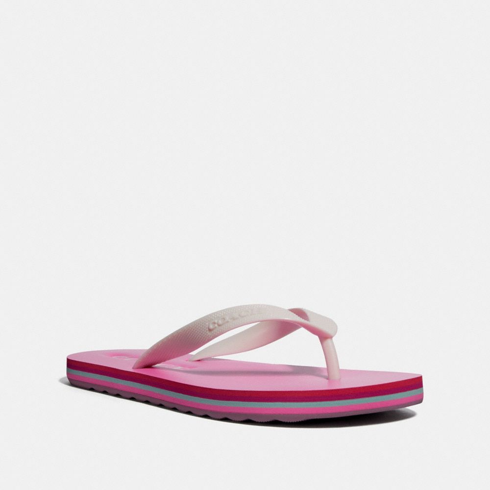 COACH FG2095 Roller Bottom Flip Flop CHALK/NEON PINK