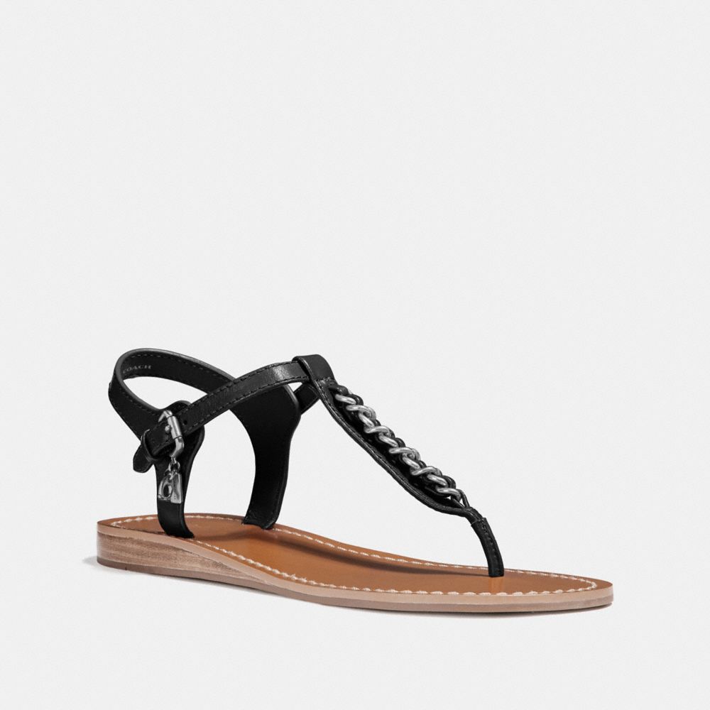 COACH CHAIN T-STRAP SANDAL - BLACK - fg2100