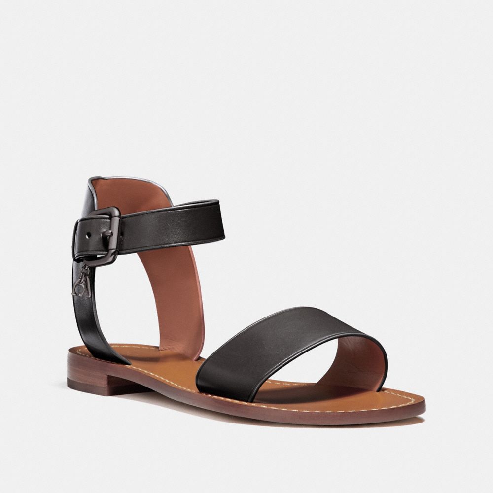 COACH ANKLE STRAP FLAT SANDAL - BLACK - FG2103