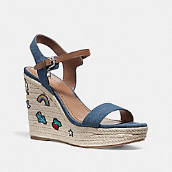 COACH FG2111 High Espadrille Wedge Sandal With Prairie Souvenirs DENIM