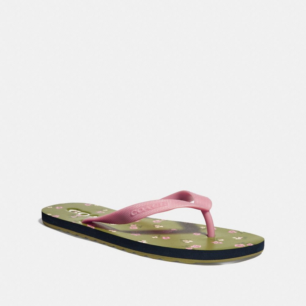 COACH FG2183 Roller Bottom Flip Flop With Tossed Rose Print LIGHT PINK/YELLOW GREEN
