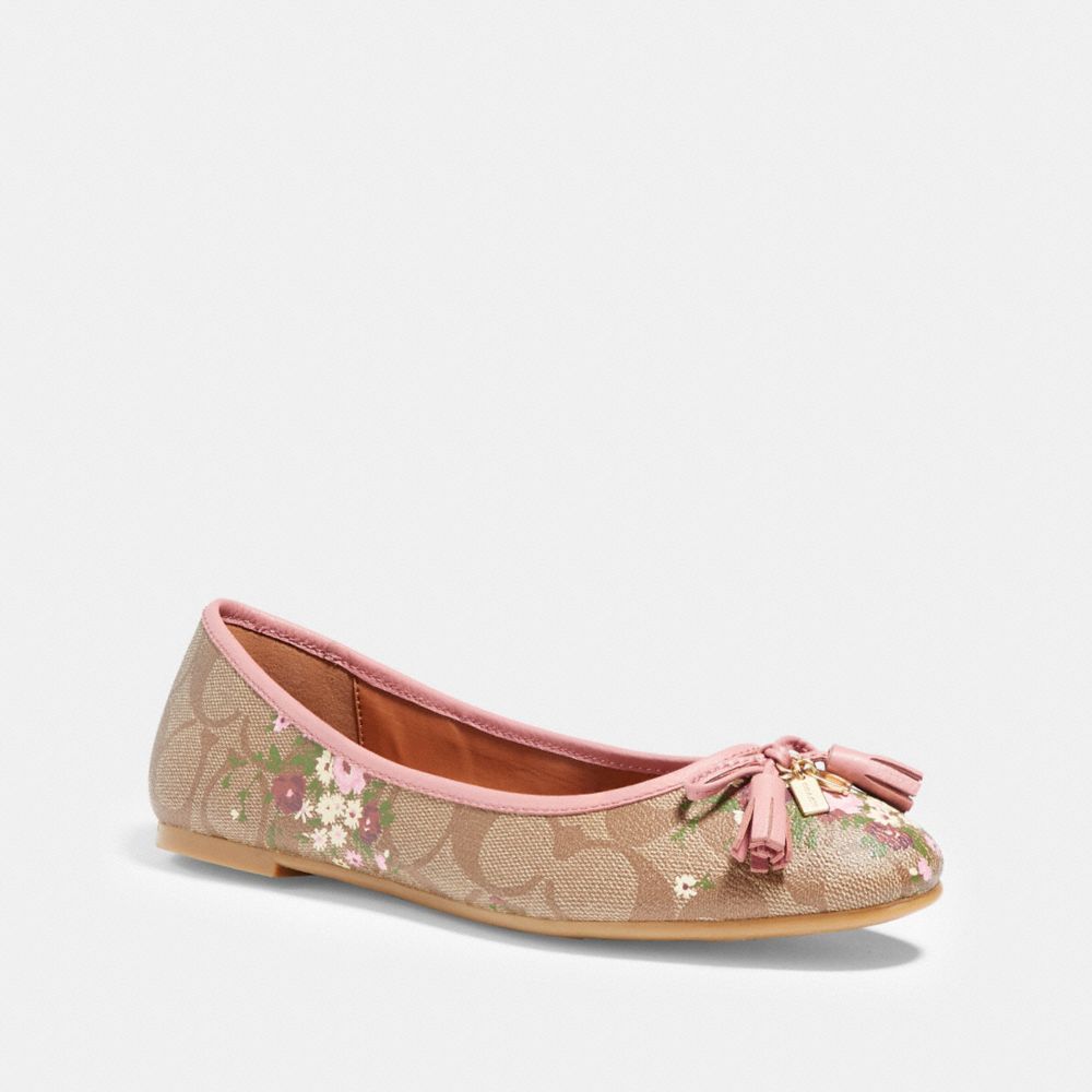 COACH BENNI BALLET WITH FLORAL BUNDLE PRINT - KHAKI/PINK - fg2563