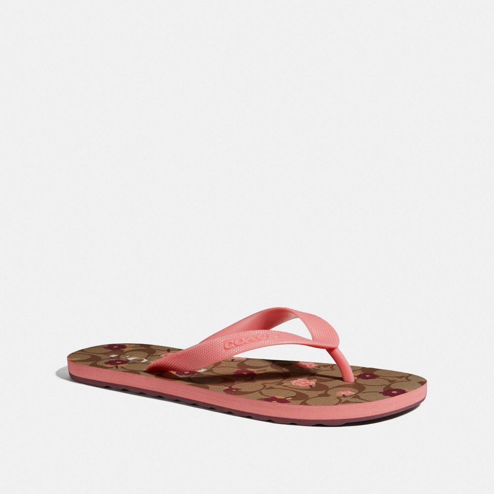 COACH ZAK FLIP FLOP WITH FLORAL PRINT - KHAKI/PETAL - FG3436