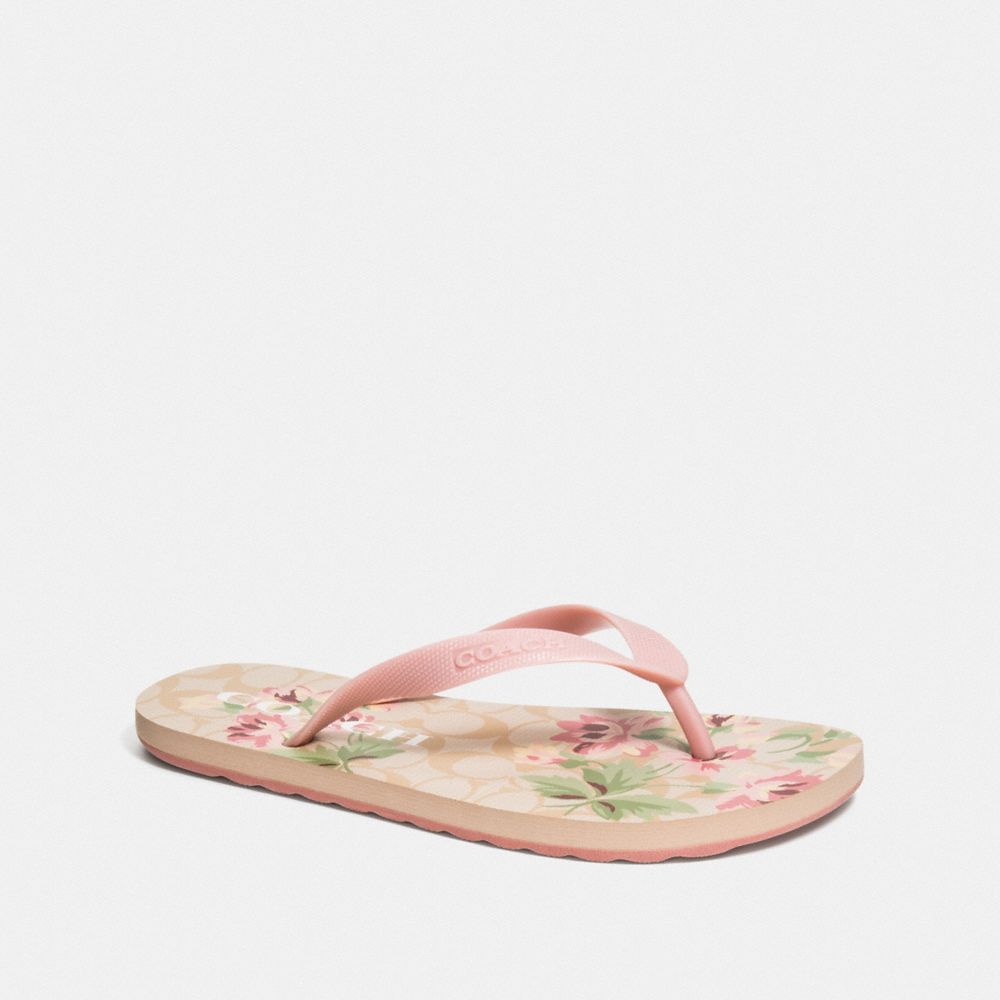 COACH ZAK FLIP FLOP WITH FLORAL PRINT - LIGHT KHAKI/CARNATION - FG3436