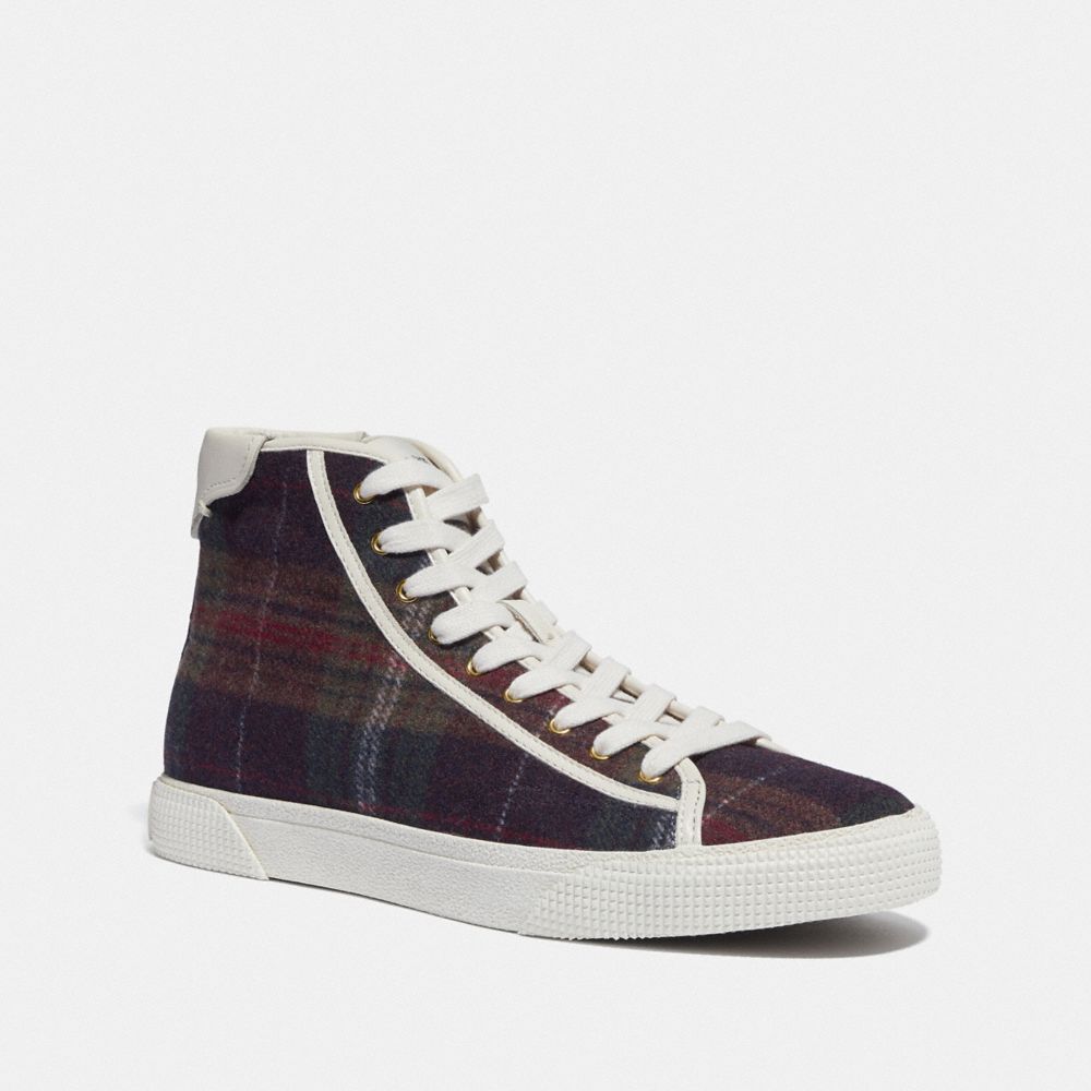 COACH FG4314 C207 High Top Sneaker With Plaid Print GREEN PLAID