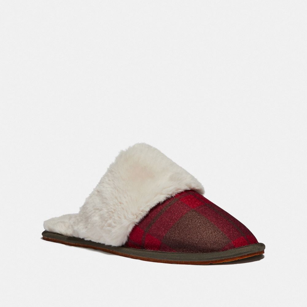 COACH FG4638 ZIVA SLIPPER WITH PLAID PRINT RED PLAID