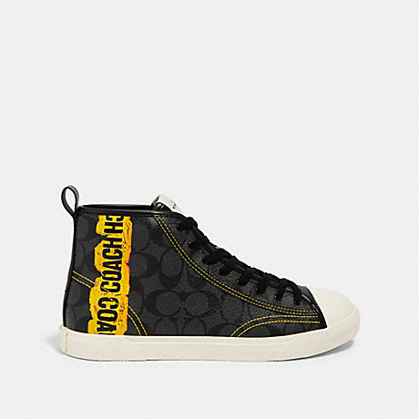 COACH C207 HIGH TOP SNEAKER WITH HORSE AND CARRIAGE PRINT - CHARCOAL MULTI - FG4716