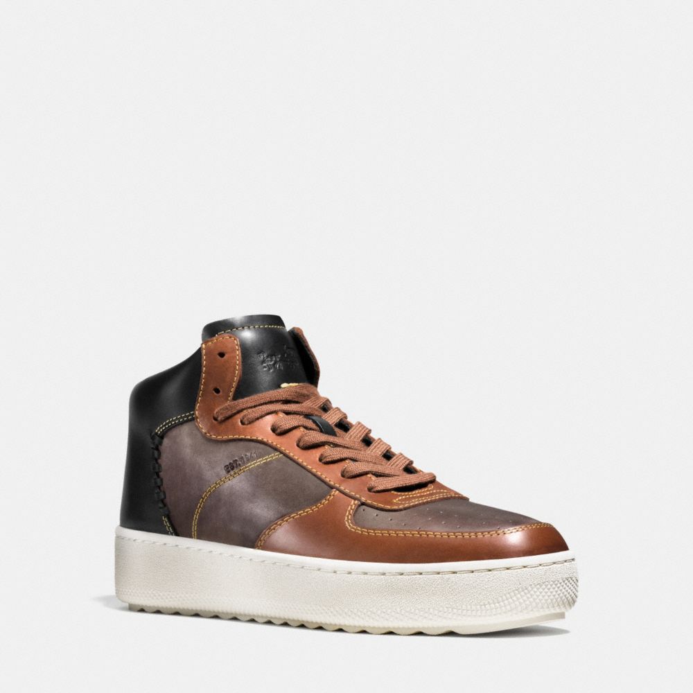 COACH G1563 - PATCHWORK C210 HIGH TOP SNEAKER MAHOGANY/DK SADDLE/BLACK