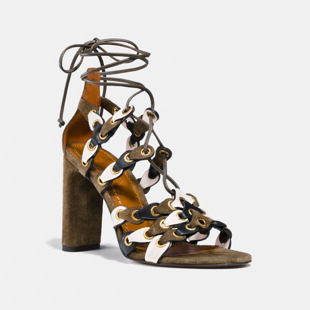 COACH G2068 Lace Up Heel Sandal With Coach Link FATIGUE/CHALK/BLACK