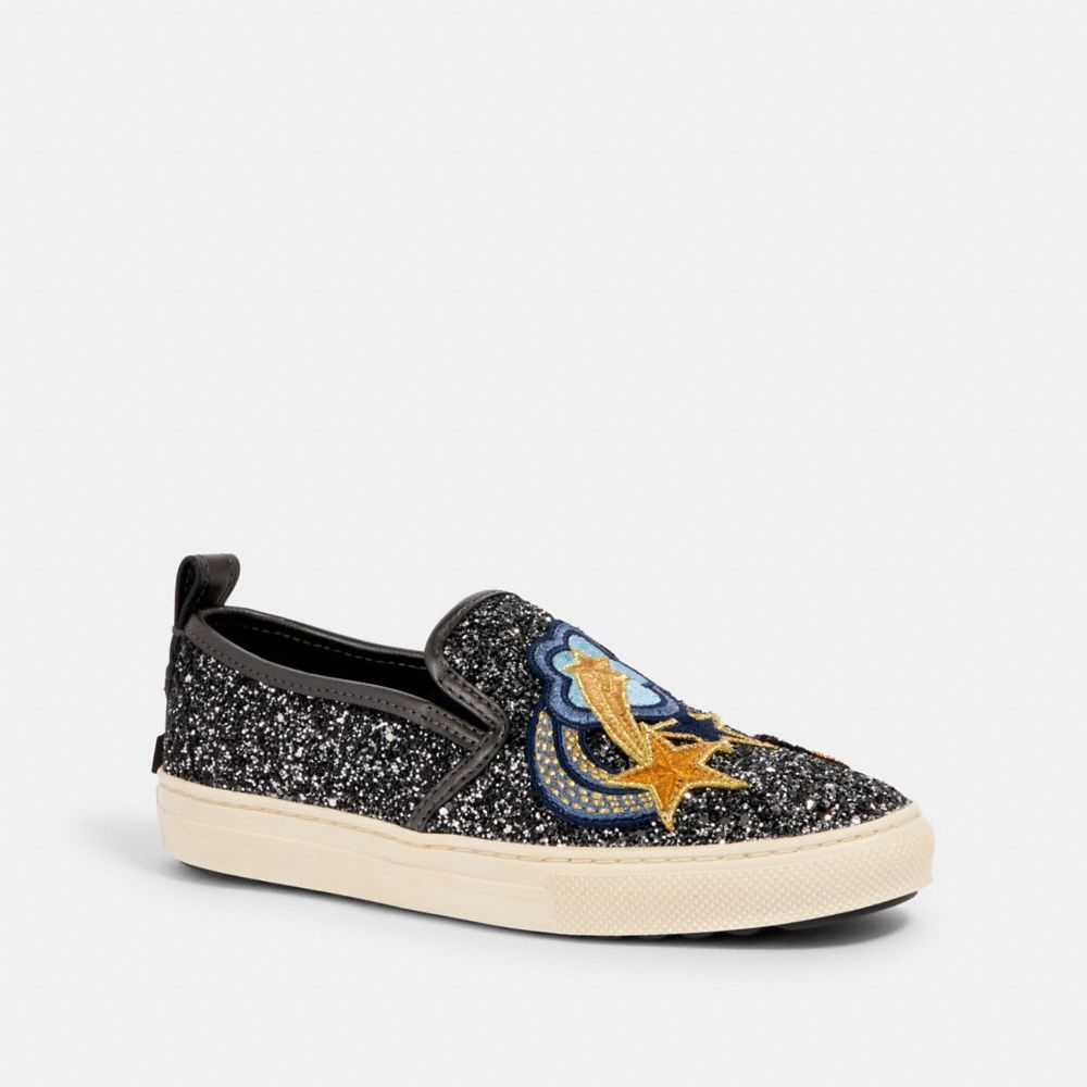 C115 SLIP ON SNEAKER WITH SHOOTING STAR PATCHES - G2155 - GUNMETAL