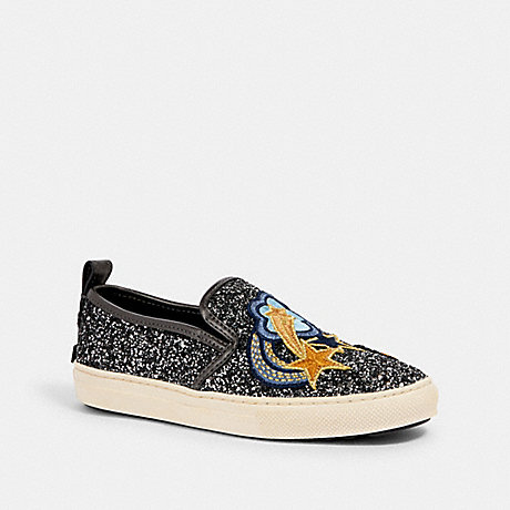 COACH C115 SLIP ON SNEAKER WITH SHOOTING STAR PATCHES - GUNMETAL - G2155