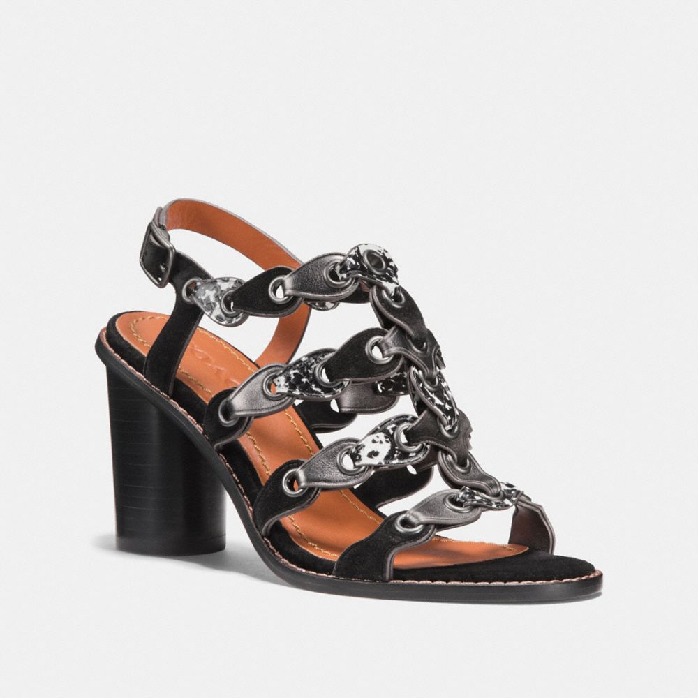 COACH G2209 - MID HEEL SANDAL WITH COACH LINK BLACK/BLACK WHITE/GUNMETAL