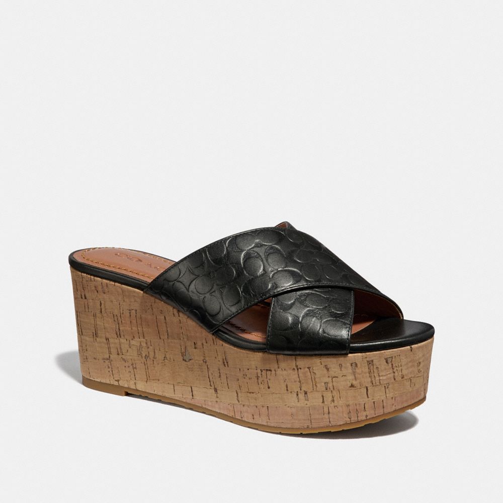 CROSS BAND WEDGE SLIDE SANDAL - BLACK - COACH G2738