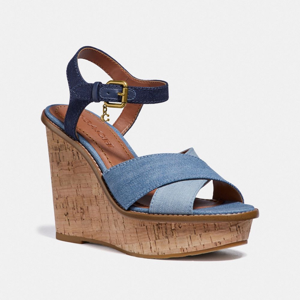 COACH G3702 Cross Band High Wedge Sandal DENIM/DARK DENIM