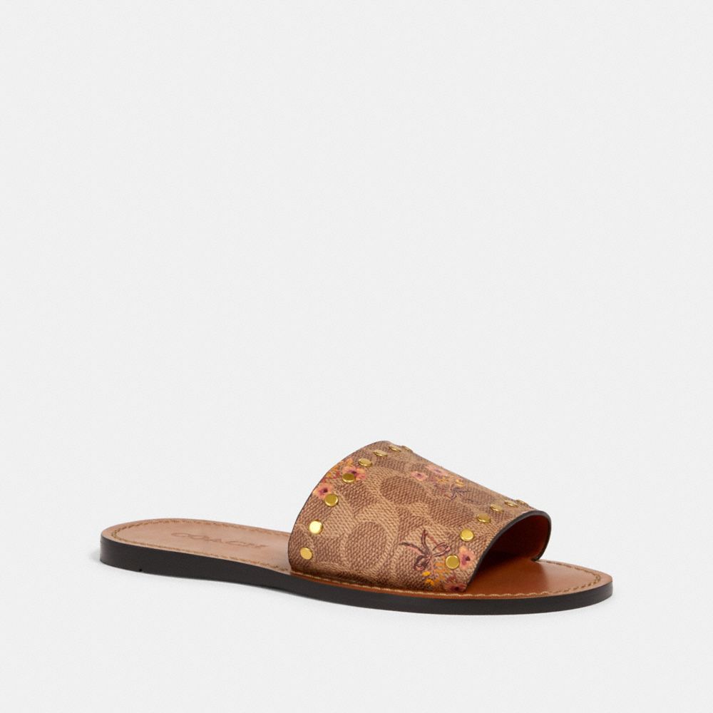 CECILIA SLIDE WITH PRAIRIE PRINT AND RIVETS - TAN - COACH G3707