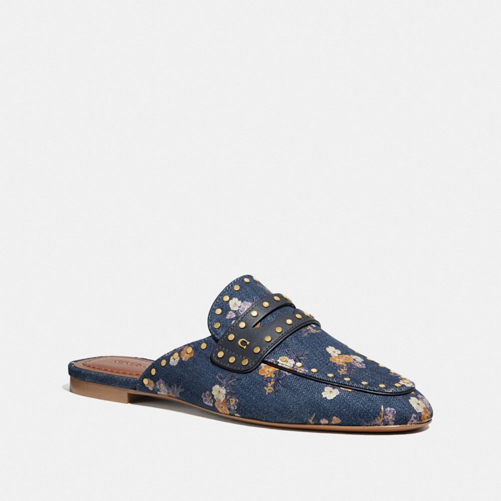 COACH G3722 Faye Loafer Slide With Painted Floral Bow Print DENIM