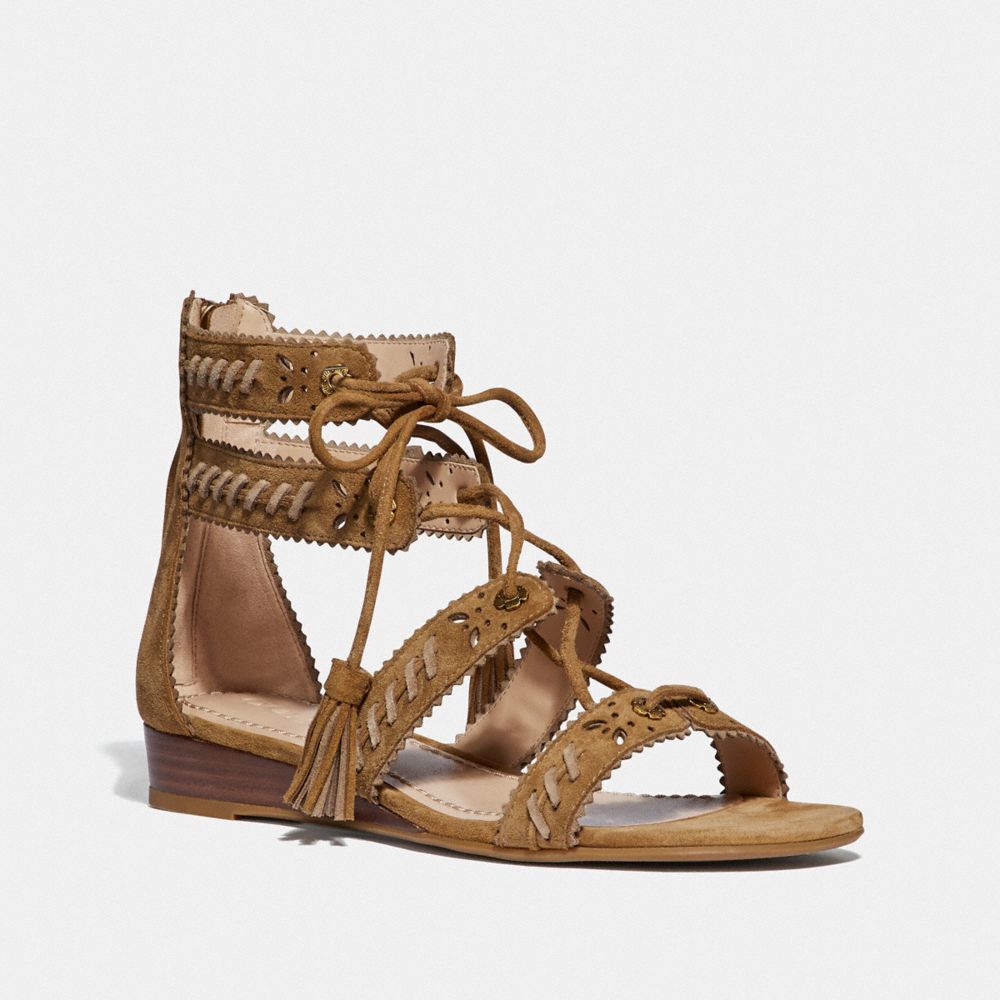 COACH G3743 Via Demi Wedge Sandal PEANUT/OAT