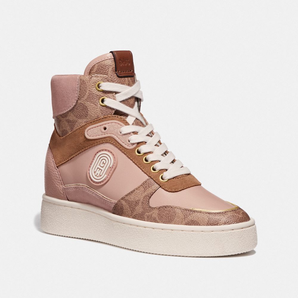 COACH G4335 C220 HIGH TOP SNEAKER WITH COACH PATCH TAN/PALE-BLUSH