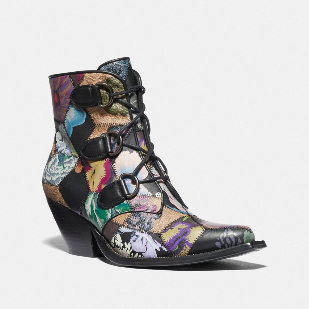 COACH G4588 Lace Up Chain Bootie With Kaffe Fassett Print TAN MULTI