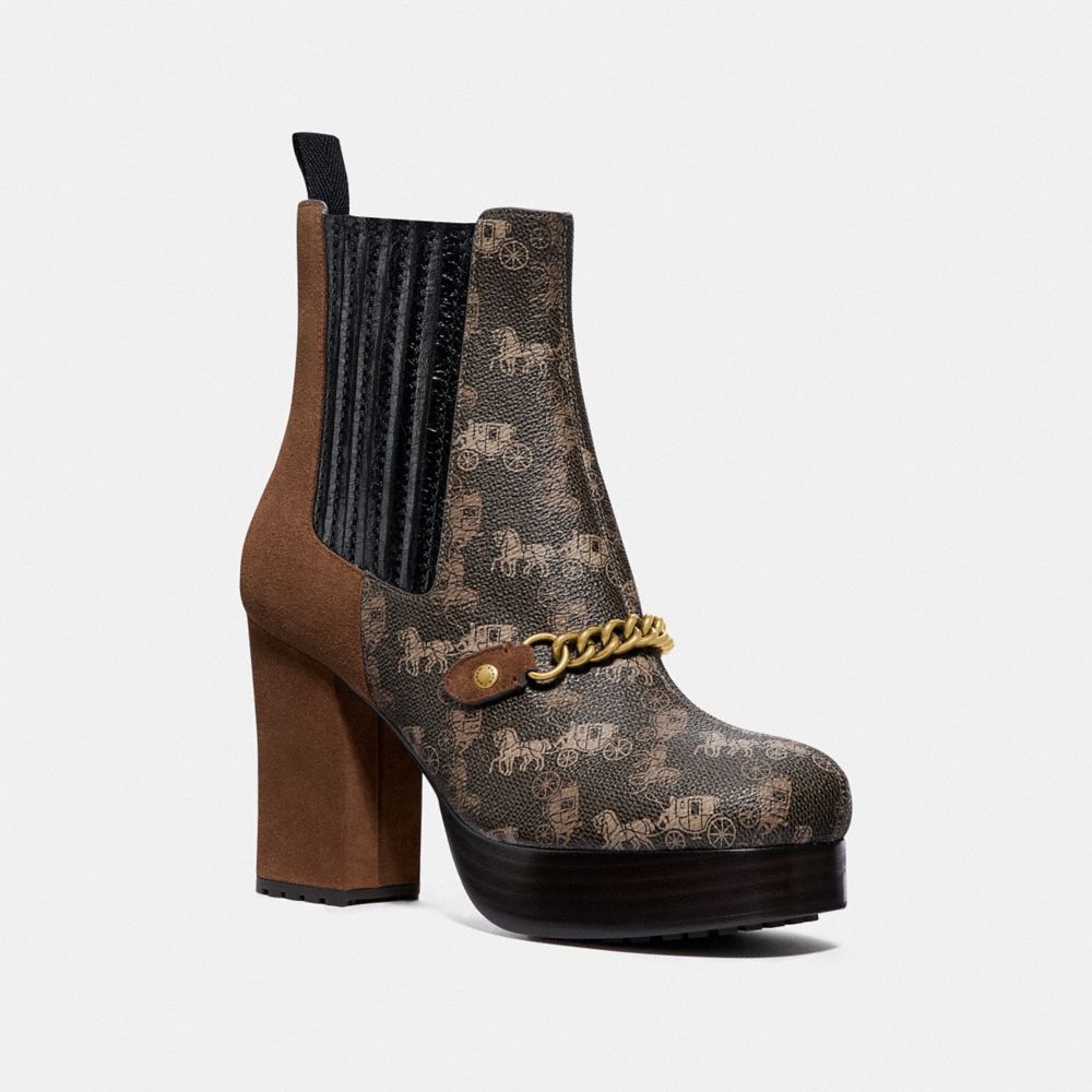 CHELSEA PLATFORM BOOTIE WITH HORSE AND CARRIAGE PRINT - G4824 - BROWN/SADDLE