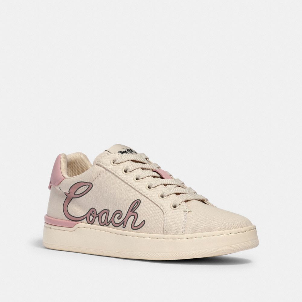 COACH G5127 Clip Low Top Sneaker With Coach Print CHALK/BLOSSOM