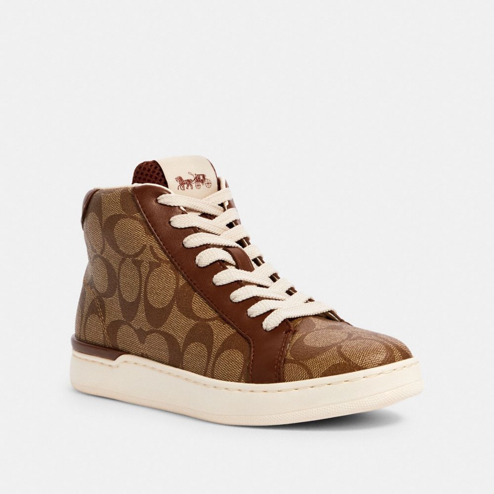 COACH G5367 CLIP HIGH TOP SNEAKER KHAKI/SADDLE