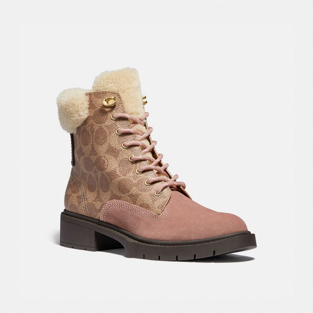 COACH G5496 LORIMER BOOTIE IN SIGNATURE CANVAS DUSTY-ROSE/TAN