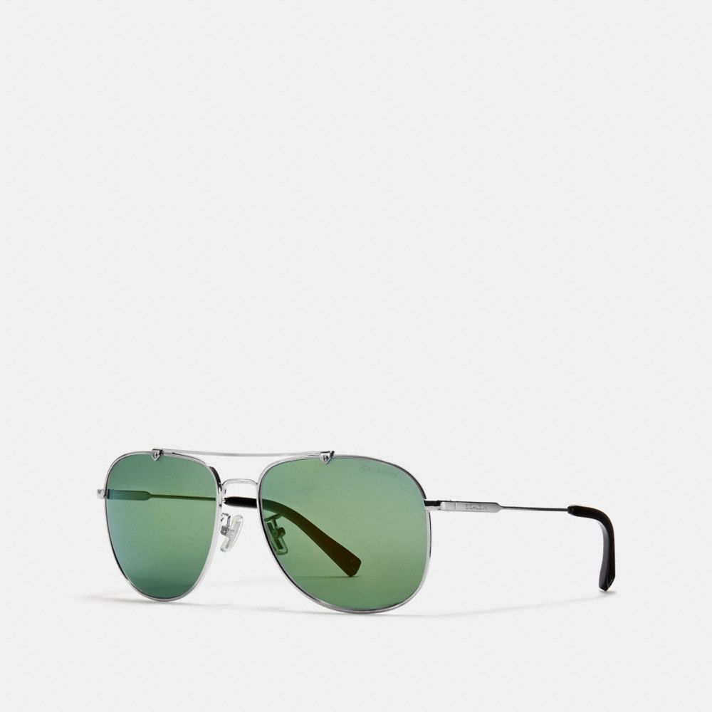 COACH L1054 Wire Frame Navigator Sunglasses Antique Silver/Dark Grey Lens
