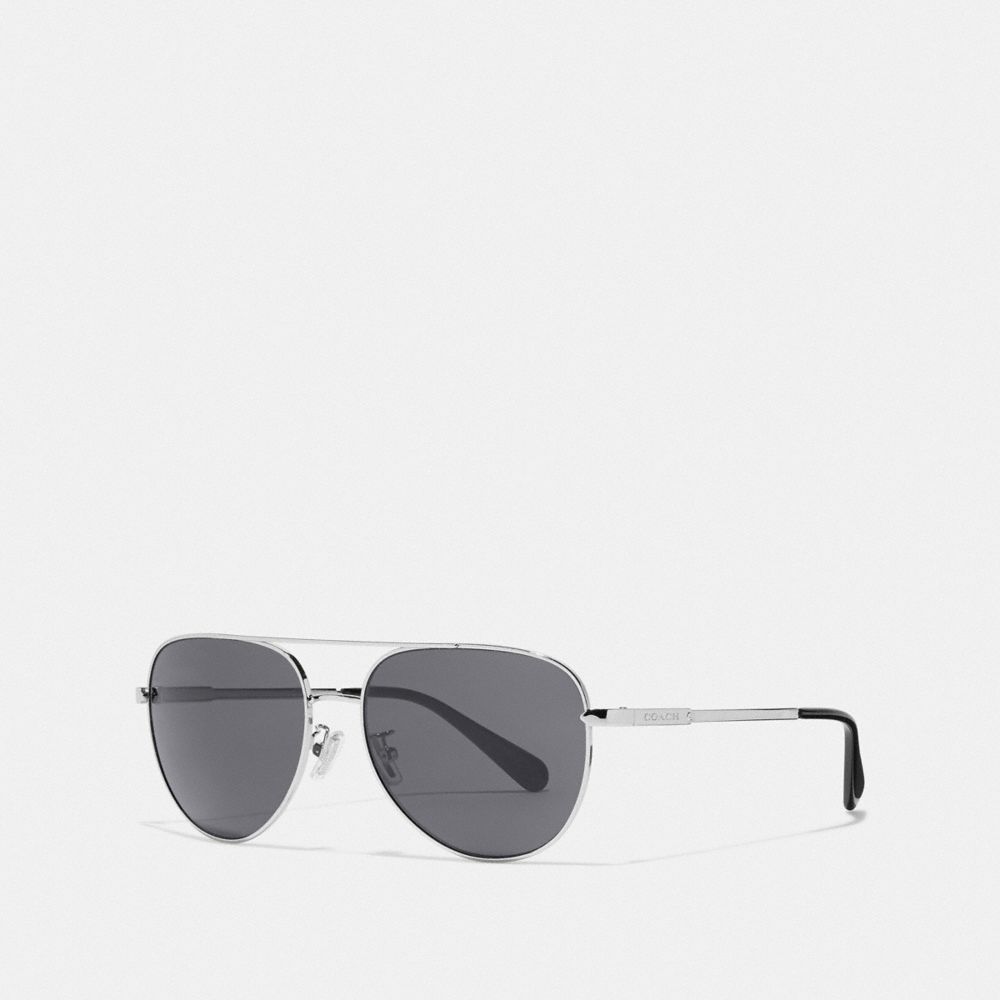 COACH COOPER PILOT SUNGLASSES - SILVER/DK GREY SOLID - L1055