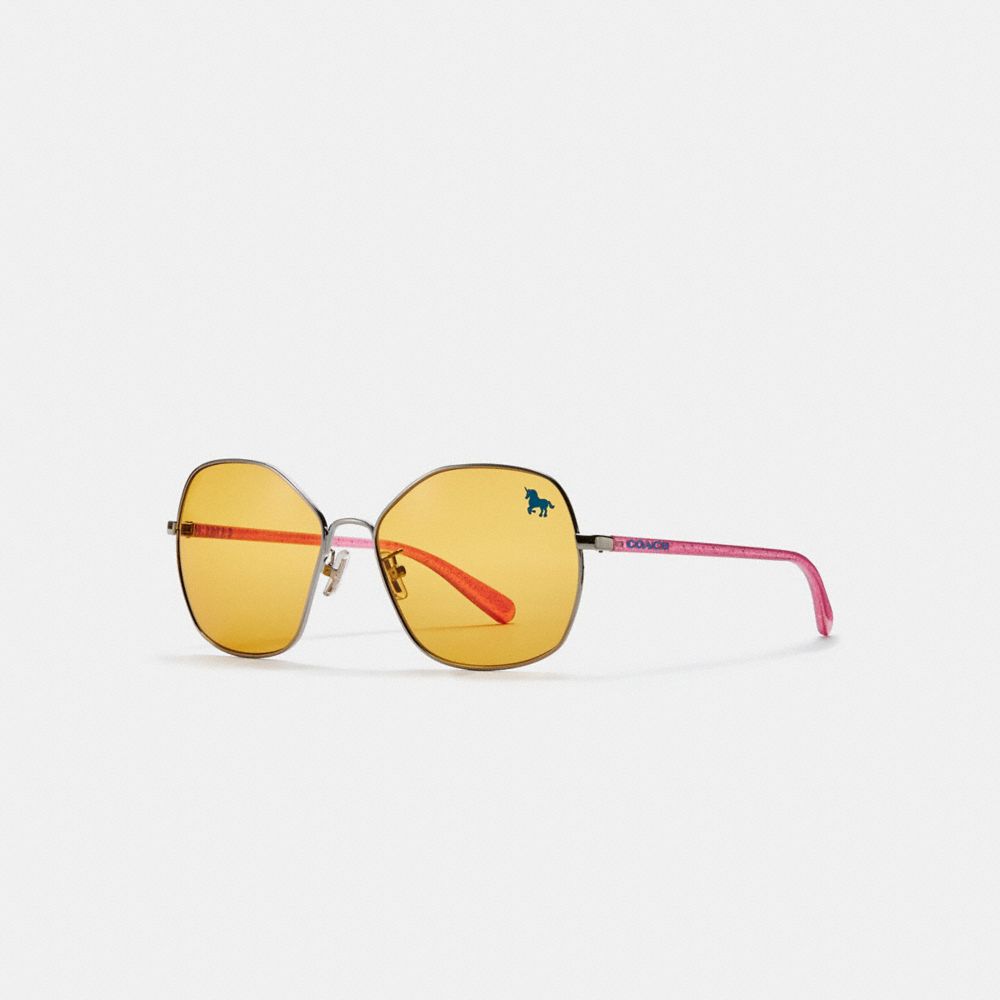 SHAPED SUNGLASSES - SILVER/SHIMMER PINK/AMBER - COACH L1062
