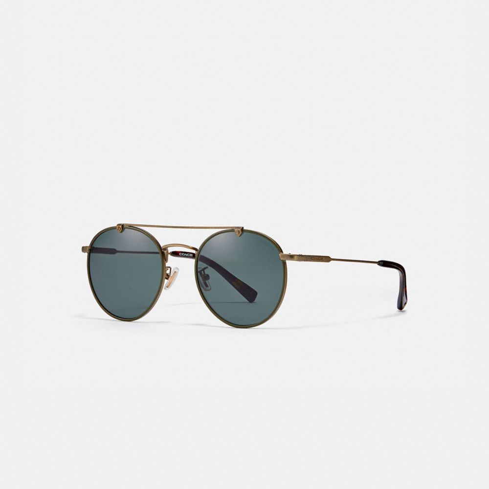 Thin Metal Round Sunglasses - ANTIQUE GOLD/DARK GREEN - COACH L1087