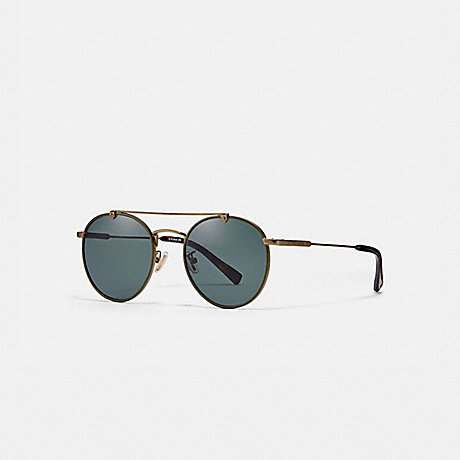 COACH L1087 Thin Metal Round Sunglasses ANTIQUE-GOLD/DARK-GREEN
