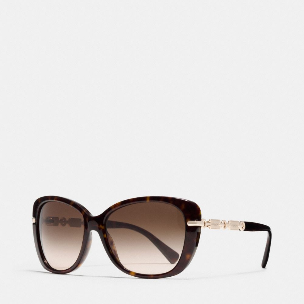 COACH HANG TAG CHAIN CAT EYE SUNGLASSES - DARK TORTOISE/LIGHT GOLD - l108