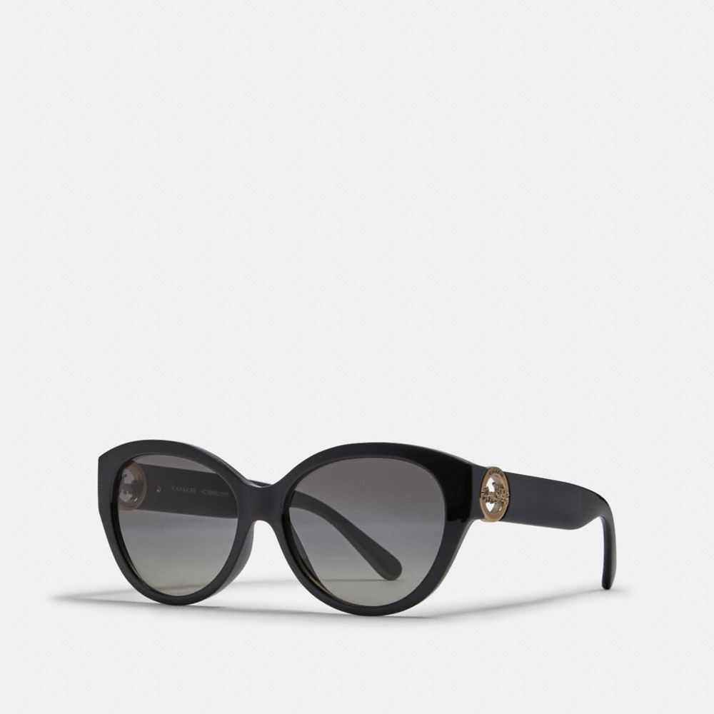 COACH L1117 Oversized Metal Cat Eye Sunglasses BLACK