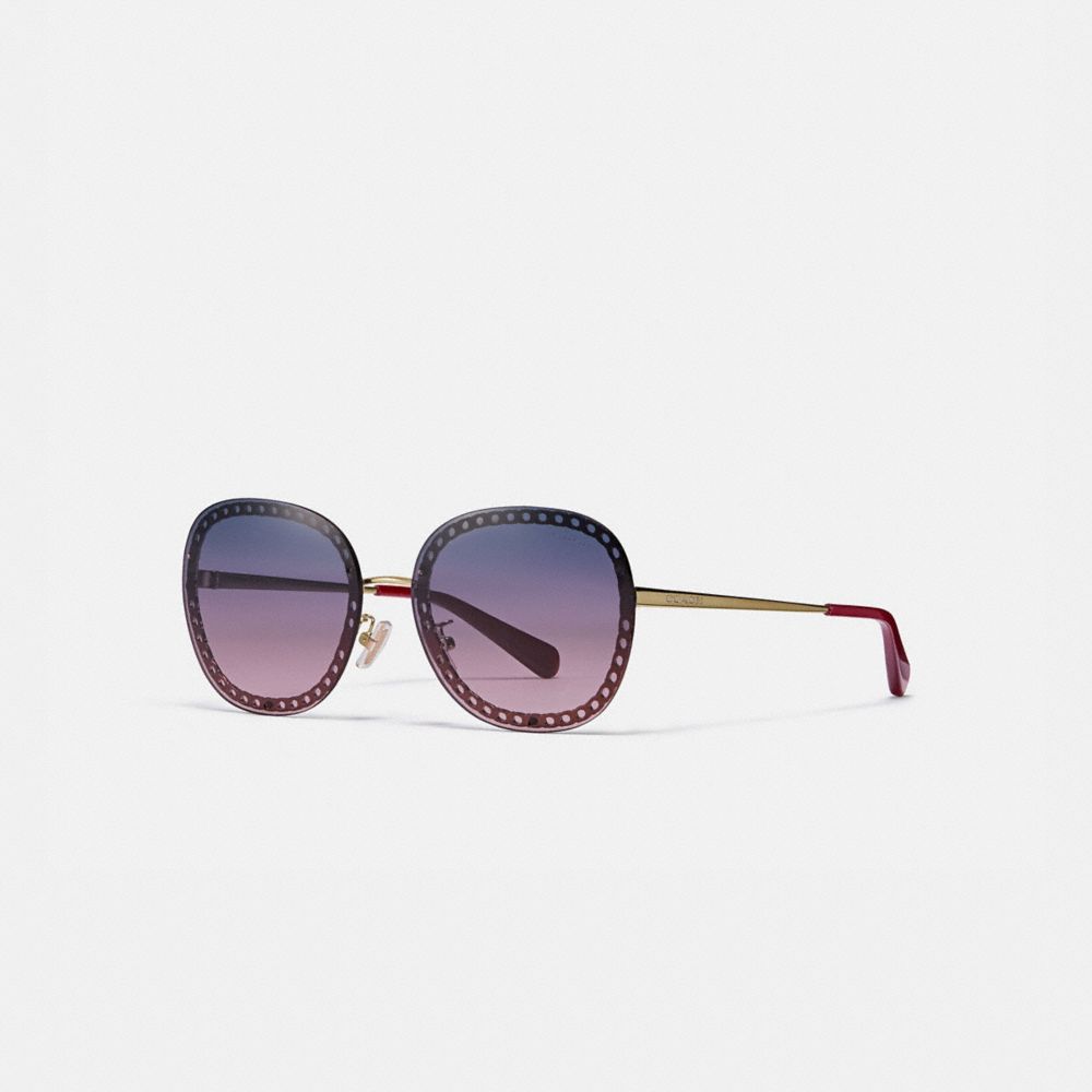 Oversized Signature Chain Square Sunglasses - L1143 - LIGHT GOLD/DARK BRUGUNDY GRAD